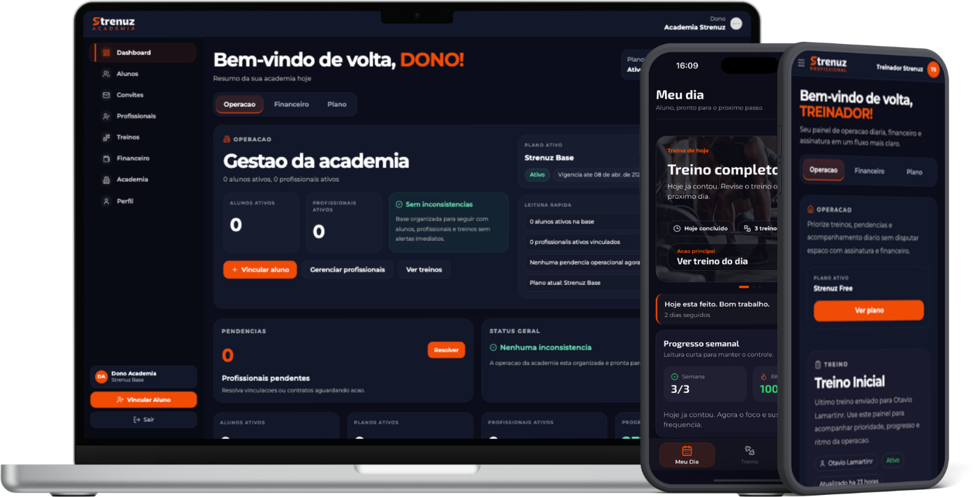 Painel web Strenuz para profissionais